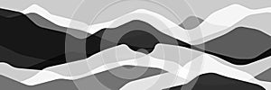 Abstract monochrome mountains illustraion, translucent waves, abstraction glass shapes, modern background, vector design image for photo